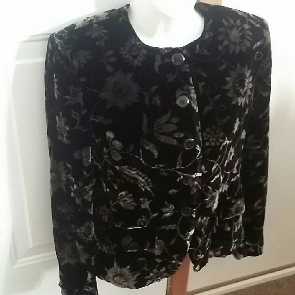 Jones New York Petite Blk Floral Velvet Jacket S